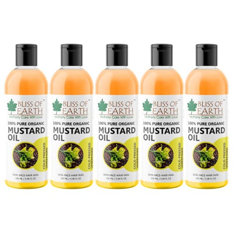 

Bliss of Earth Organic Mustard Oil for All Hair Types, 5 x 100ml