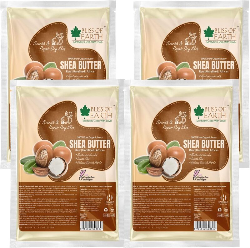 

Bliss of Earth 100% Pure Organic Ivory Shea Butter, 4 x 100g