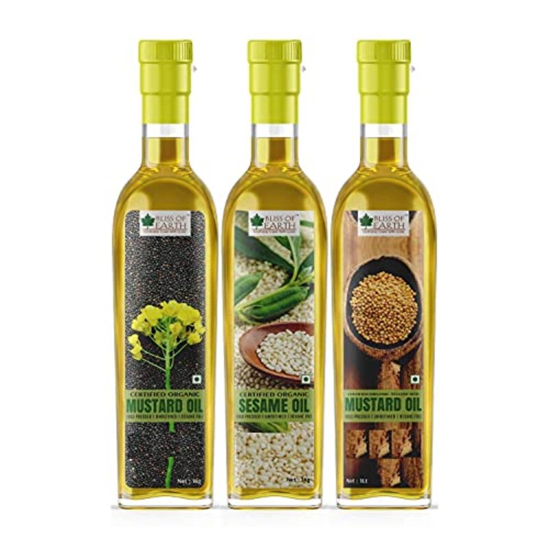 

Bliss of Earth Organic Mustard, Sesame & Yellow Mustard Oil Combo Set, 3 x 1 Liter