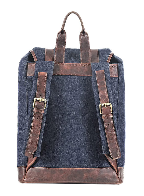 

Stets London 14-Inch Casual Leather Backpack with Leather Shoulders, Navy Blue