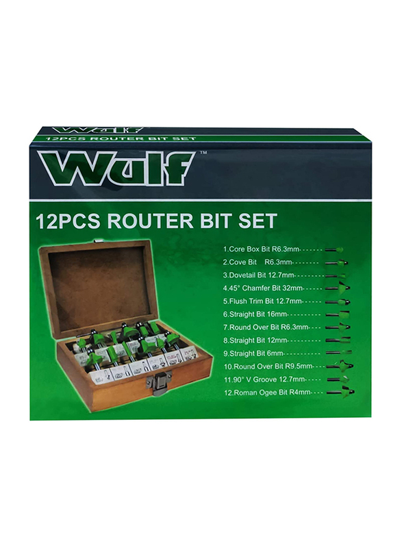 

Wulf 12-Piece Router Bit Set, Green