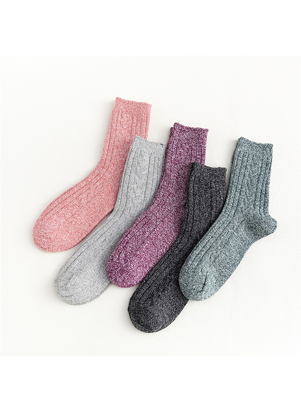 

Dinazah Double Needle Parallel Women Mid Calf Angora Wool Socks Set, 5 Pieces, One Size, Multicolour