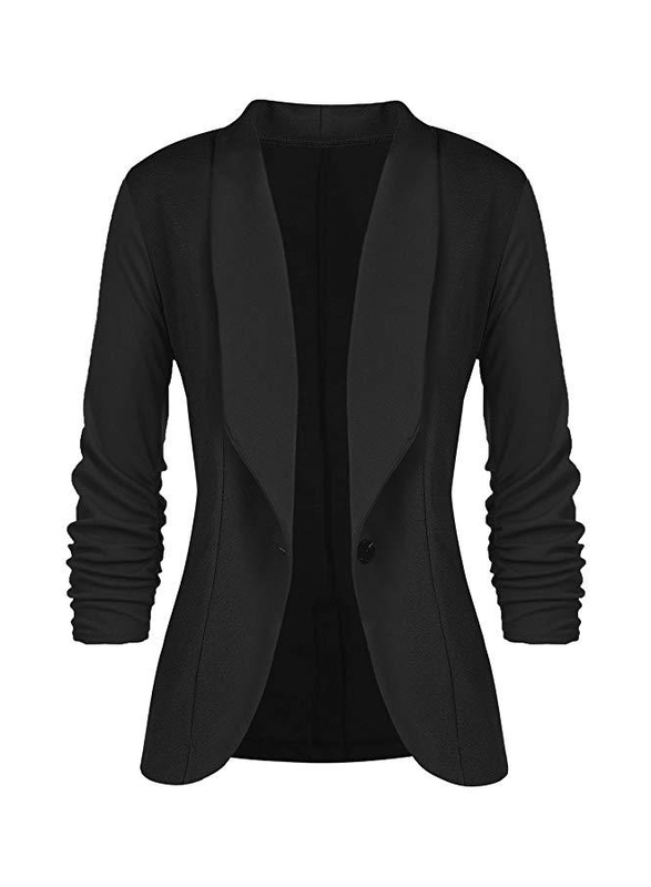 

Dinazah Long Sleeves and Collared Neck Short Blazer Jacket for Women, Medium, Black