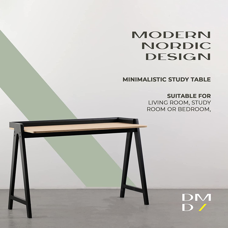 Daamudi Kai Modern Nordic Study & Computer Desk with Solid Wood Base for Home & Office, Brown