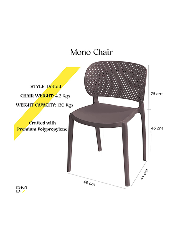 Daamudi Mono Premium Modern Dotted Nordic Stackable Indoor & Outdoor Plastic Chairs, 4-Piece, Brown