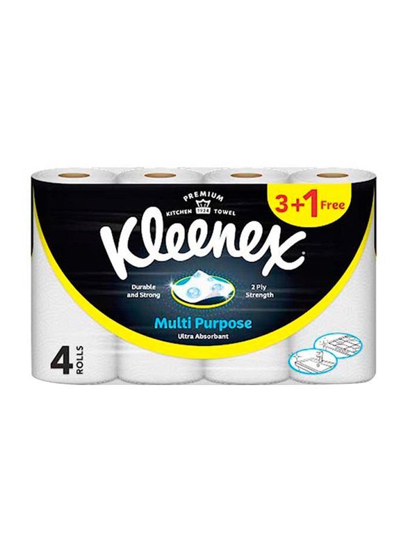 

Kleenex Kitchen Paper Towel, Multi purpose, 2 Ply, 80 Sheets 3 Rolls + 1 Roll