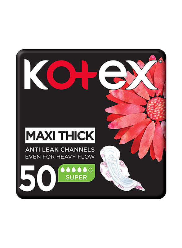 

Kotex Aniti Leak Channels Maxi Thick Sanitary Pads, 40 Pieces, White/Pink