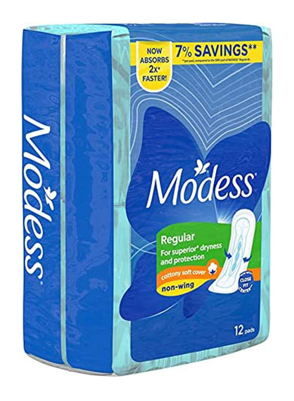 

Modess Cotton Soft Cover Regular Sanitary Pads, 12 Pieces, White