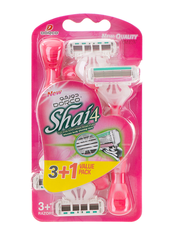 

Dorco Shai 4 Women Body Shaving Razor, 4 Pieces, Pink/White/Silver