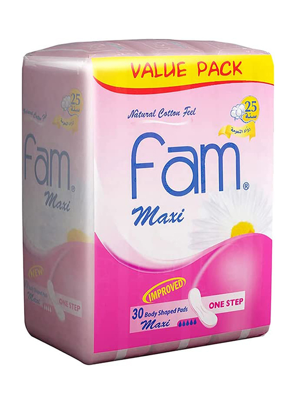 

Fam Natural Cotton Feel Maxi Sanitary Pads, 30 Pieces, White