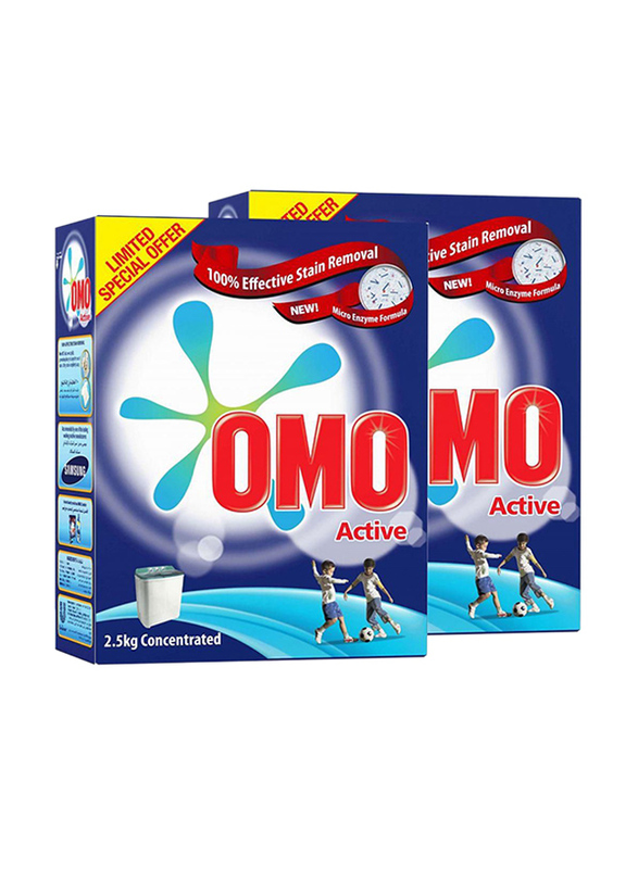 

Omo Active Powder Detergents, Blue, 2 x 2.5 Kg