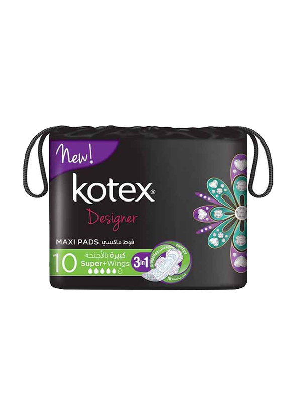 

Kotex Designer Maxi Pads Super + Wings 3-in-1 Sanitary Pads, 10 Pads