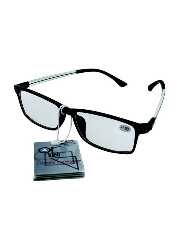 

OR Bleu Full Rim Rectangle Black Reading Glasses Unisex, Transparent Lens, Power +1.0