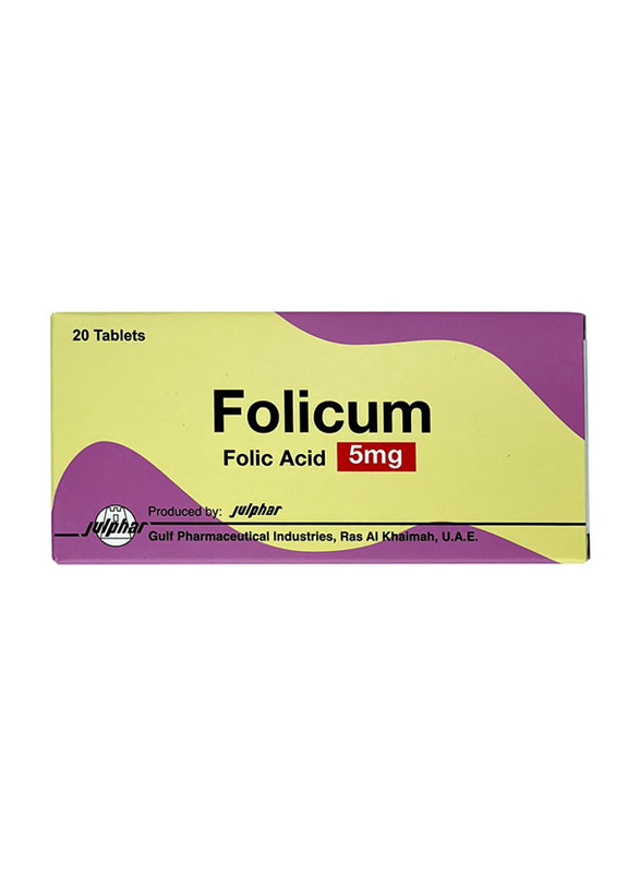

Julphar Folicum 5mg, 20 Tablets