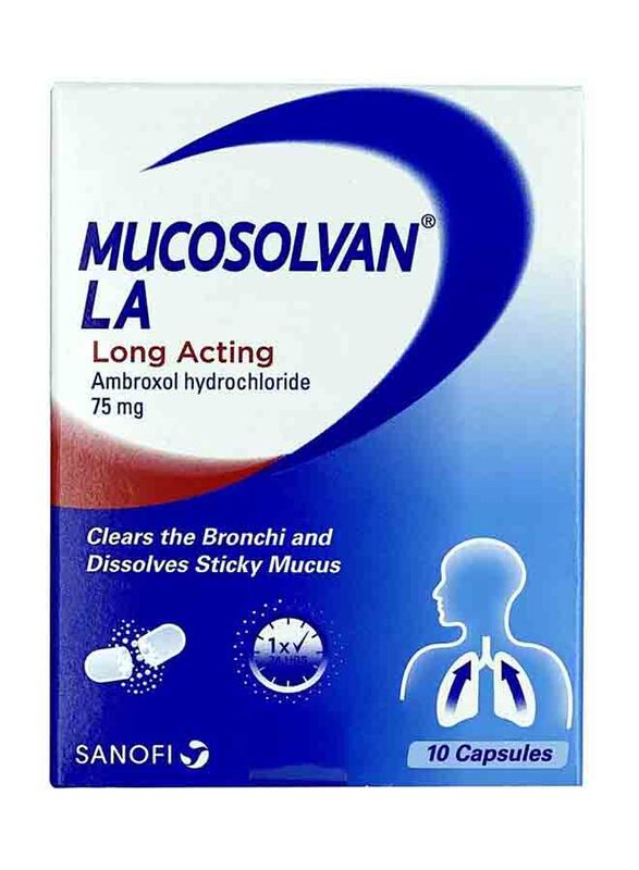 

Sanofi Mucosolvan LA Ambroxol Hydrochloride, 75mg, 10 Capsules