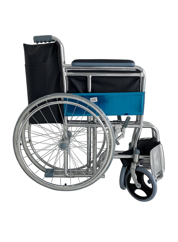 

Media6 Standard Wheelchair, Silver/Black/Blue
