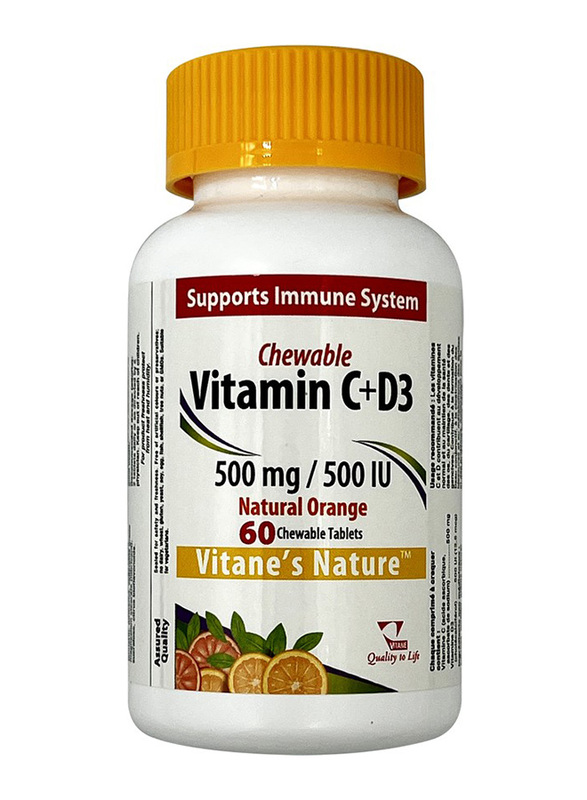 

Vitane Nature Vit C 500mg And Vitamin D 500IU Natural Orange Chewable Tablets, 60 Tablets