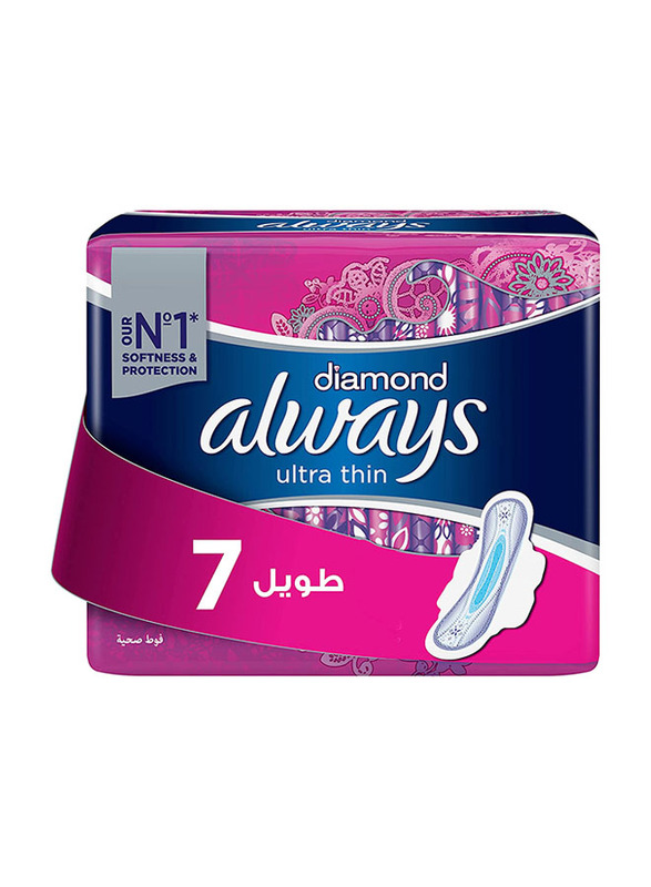 

Always Diamond Ultra Thin Long Sanitary Pads with Wings, 7 Pieces