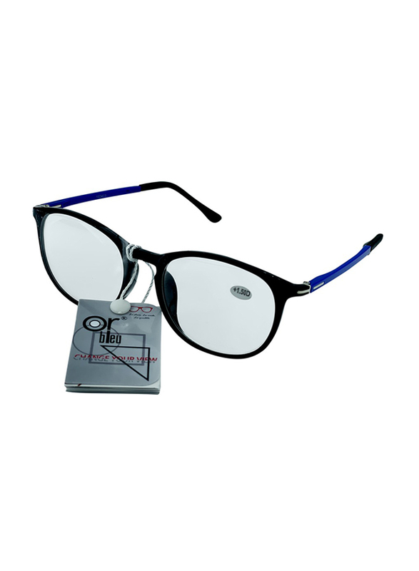 

OR Bleu Full Rim Round Black/Blue Reading Glasses Unisex, Transparent Lens, Power +1.5