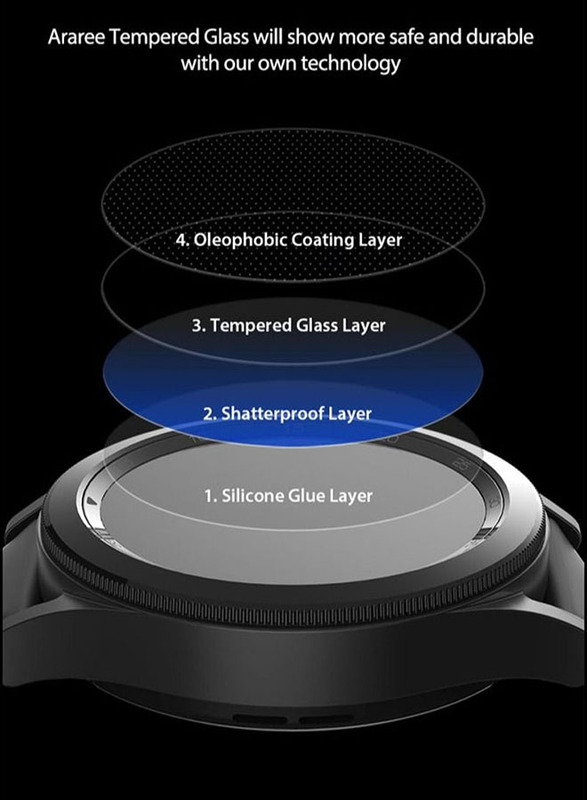 Araree Core Anti-Bacterial Tempered Glass Screen Protectors for Samsung Galaxy Watch4 Classic 44mm, Clear