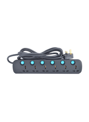Terminator 6 Way Universal Power Extension Socket, 5 Meter Cable, Black