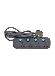 Terminator 4 Way Universal Power Extension Socket, 5 Meter Cable, Black