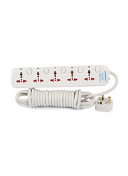 Terminator 5 Way Universal Power Extension Socket, 3 Meter Cable, White