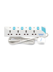 Terminator 4 Way Extension Socket, 5 Meter Cable, White