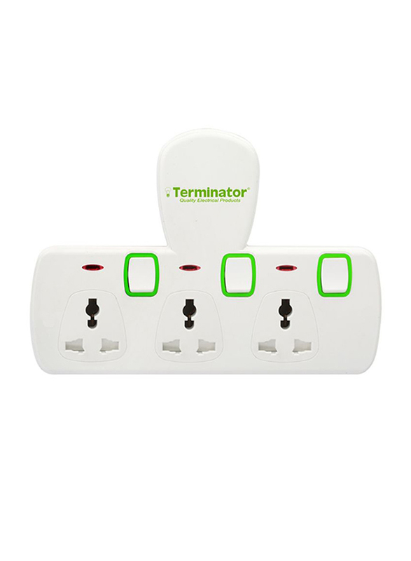 

Terminator 3 Way Universal Multi Adaptor T-Type Socket, White/Green