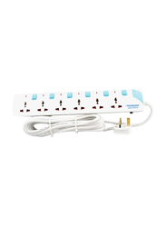 Terminator 6 Way Universal Power Extension Cable, 5 Meter Cable, White/Blue