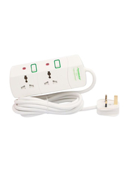 Terminator 2 Way Power Extension Socket, 3 Meter Cable, White/Red/Green