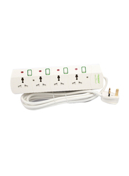 Terminator 4 Way Universal Power Extension Socket, 5 Meter, White