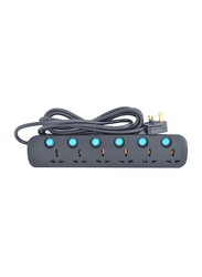 Terminator 6 Way Universal Power Extension Socket, 3 Meter Cable, Black