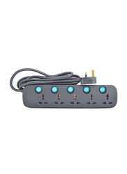 Terminator 5 Way Universal Power Extension Socket, 3 Meter Cable, Black