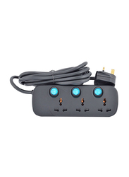 Terminator 3 Way Universal Power Extension Socket, 5 Meter Cable, Black