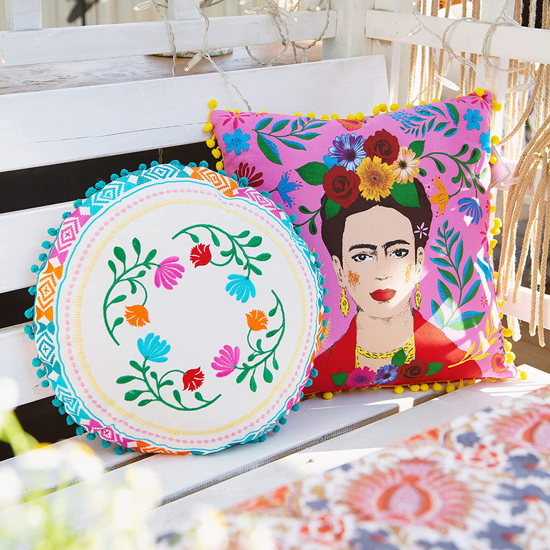 Talking Tables Boho Frida Kahlo Cushion, 45 x 45cm, Pink