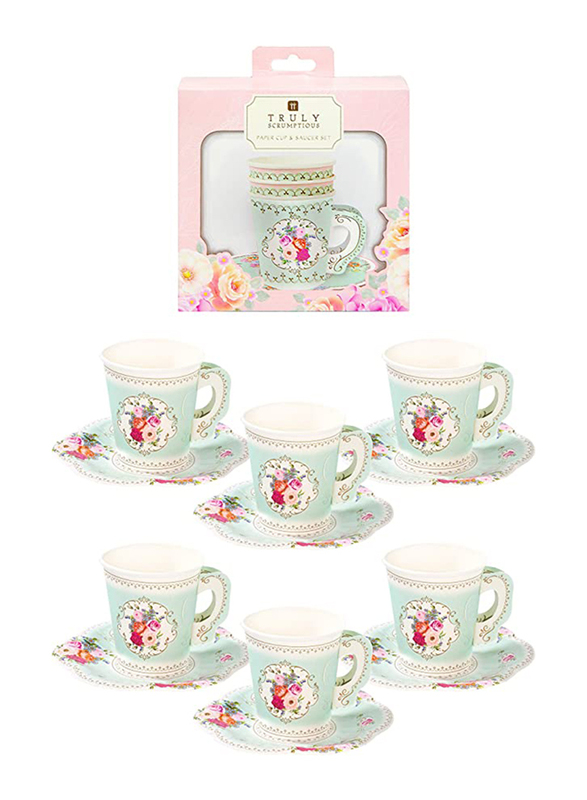 

Talking Tables 12-Piece Truly Scrumptious Paper Cup Set with Handle & Saucers, Multicolour