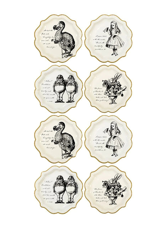 

Talking Tables 23cm 12-Piece Truly Alice Medium Paper Plate Set, Beige/Gold/Black