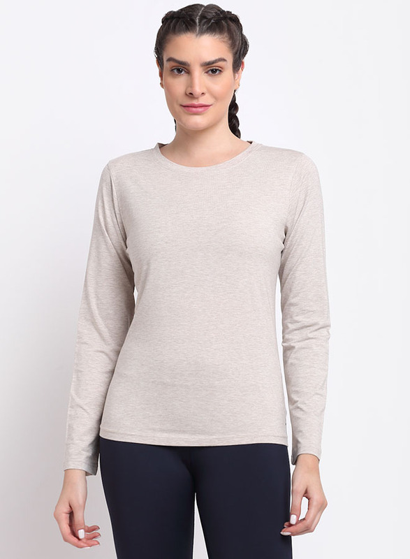 

Incite Long Sleeve and Round Neck Supersoft T-Shirt for Women, Extra Large, Beige