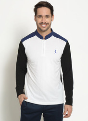 Incite Plain Casual Mandarin Neck Long Sleeve Slim Fit T-Shirt for Men, Small, White/Blue/Black