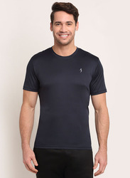 Incite Plain Training Round Neck Short Sleeve Slim Fit T-Shirt for Men, Large, Navy Blue