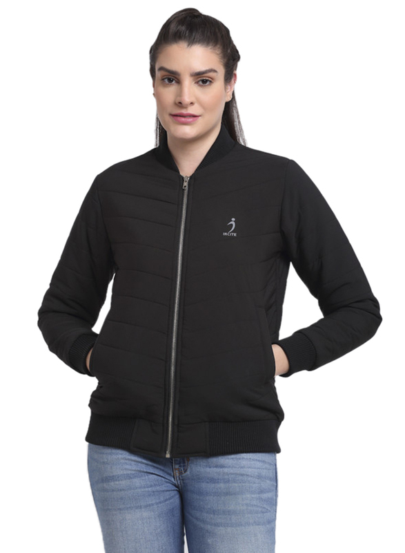 

Incite Full Sleeve Bomber Jacket for Women, L, Black