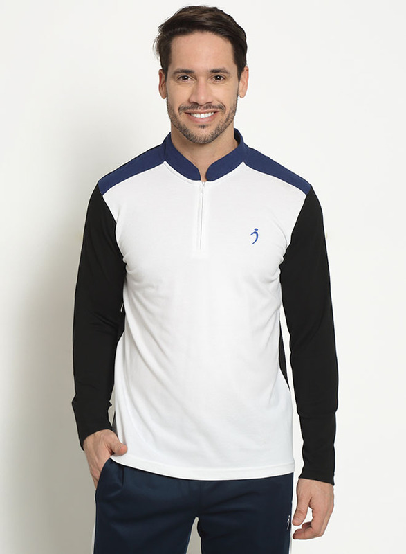 

Incite Plain Casual Mandarin Neck Long Sleeve Slim Fit T-Shirt for Men, Large, White/Blue/Black
