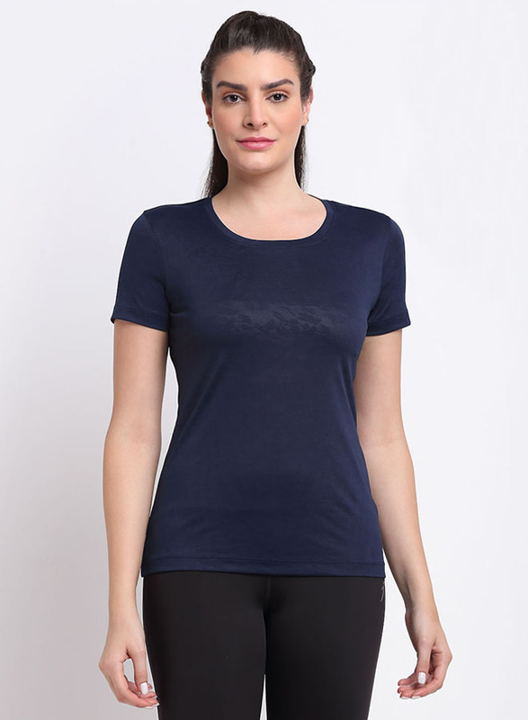 

Incite Short Sleeve and Round Neck Training Jacquard T-Shirt for Women, Double Extra Large, Navy Blue