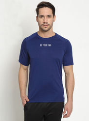 Incite Printed Training Round Neck Short Sleeve Slim Fit T-Shirt for Men, Small, Indigo