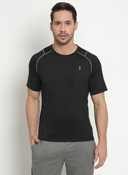 Incite Plain Training Round Neck Short Sleeve Regular Fit T-Shirt for Men, Small, Black