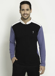 Incite Plain Casual Mandarin Neck Long Sleeve Slim Fit T-Shirt for Men, Small, White/Blue/Black