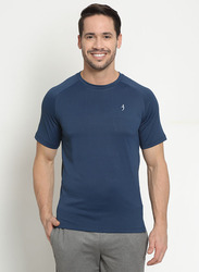 Incite Plain Training Round Neck Short Sleeve Regular Fit T-Shirt for Men, Large, Navy Blue