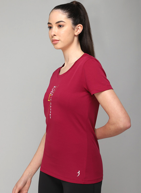 

Incite Printed Crew-Neck Training T-Shirt for Women, Large, Wine Maroon