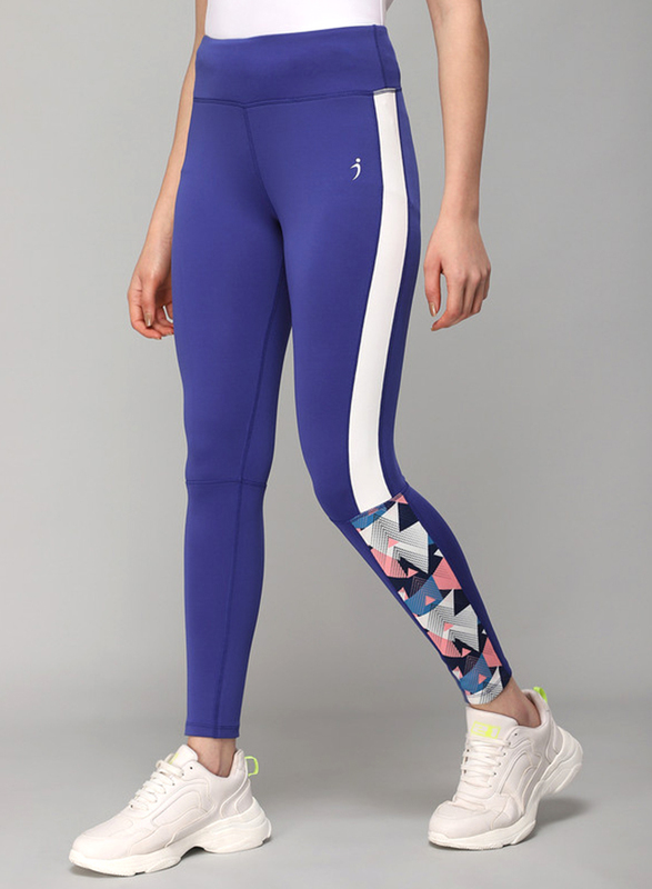 

Incite Mid-Rise Sports Leggings with Contrast Stripe for Women, XXL, Blue